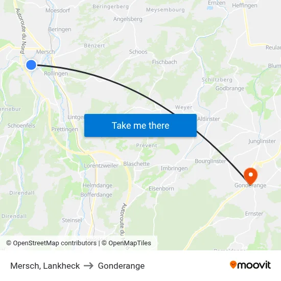Mersch, Lankheck to Gonderange map
