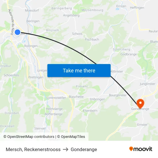 Mersch, Reckenerstrooss to Gonderange map