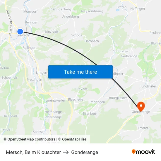 Mersch, Beim Klouschter to Gonderange map