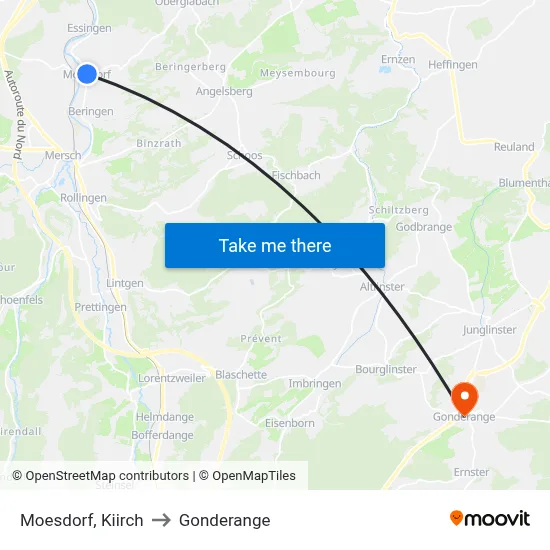 Moesdorf, Kiirch to Gonderange map