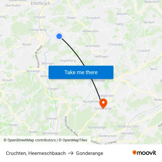 Cruchten, Heemeschbaach to Gonderange map