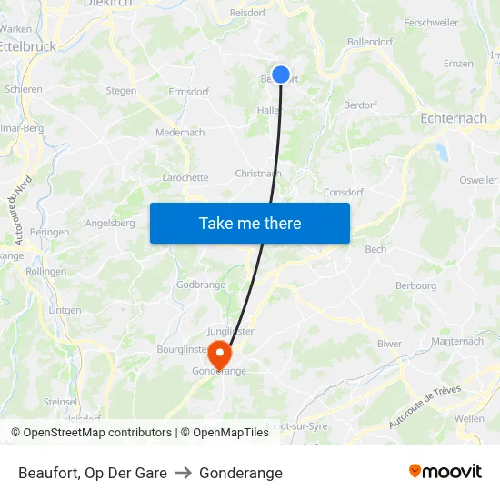 Beaufort, Op Der Gare to Gonderange map