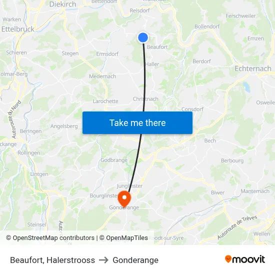 Beaufort, Halerstrooss to Gonderange map