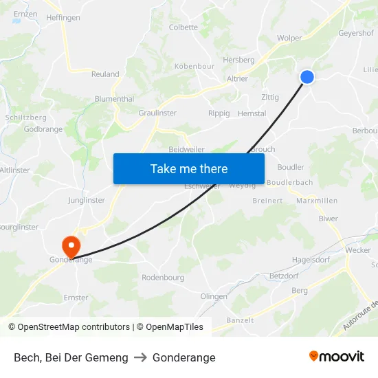 Bech, Bei Der Gemeng to Gonderange map