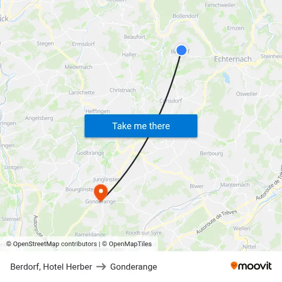 Berdorf, Hotel Herber to Gonderange map