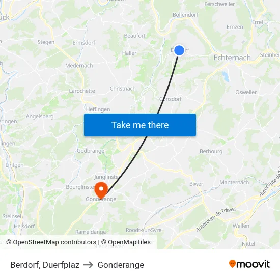 Berdorf, Duerfplaz to Gonderange map