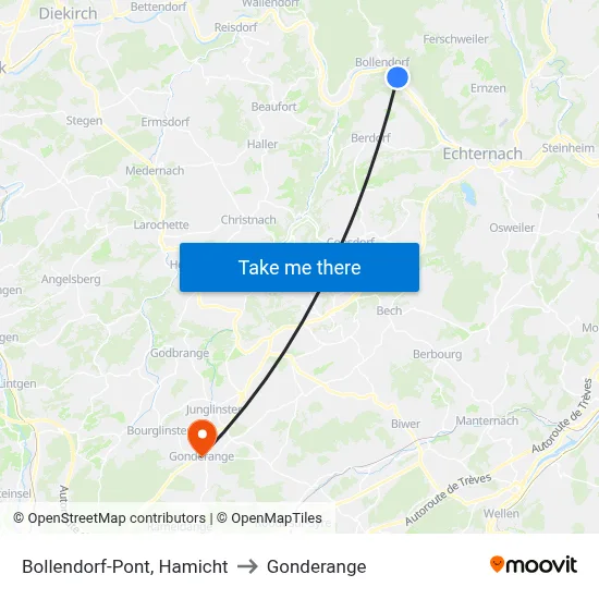 Bollendorf-Pont, Hamicht to Gonderange map