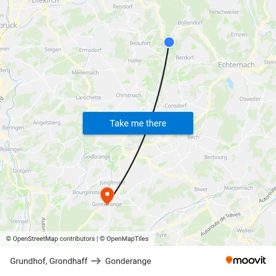 Grundhof, Grondhaff to Gonderange map