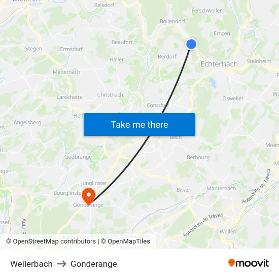 Weilerbach to Gonderange map