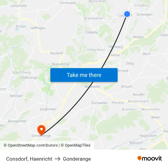 Consdorf, Haenricht to Gonderange map
