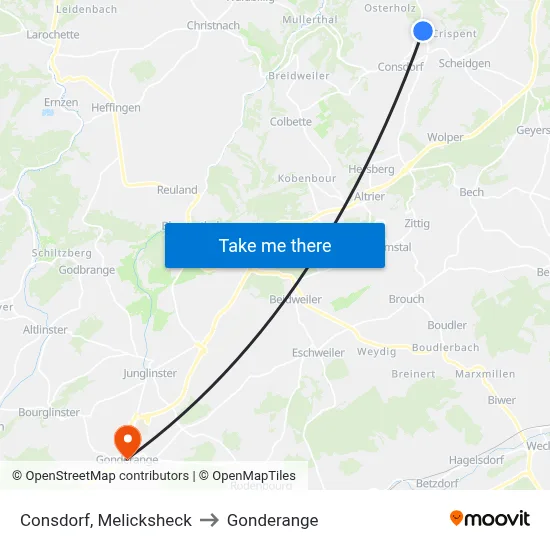 Consdorf, Melicksheck to Gonderange map