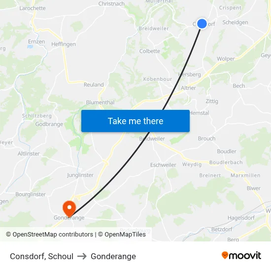 Consdorf, Schoul to Gonderange map