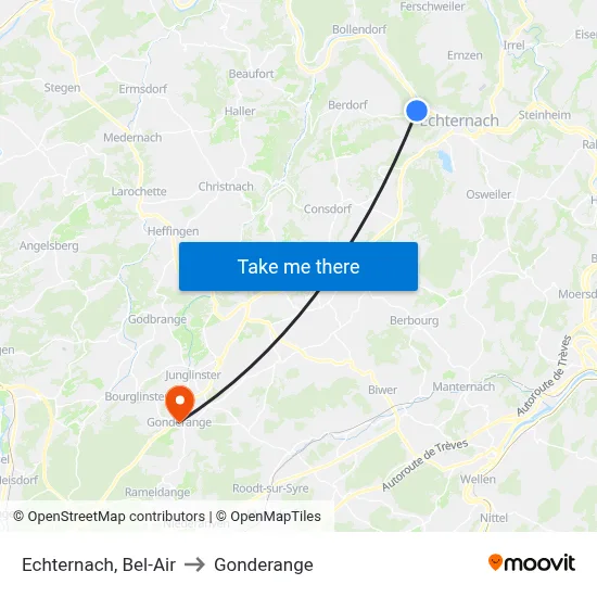 Echternach, Bel-Air to Gonderange map