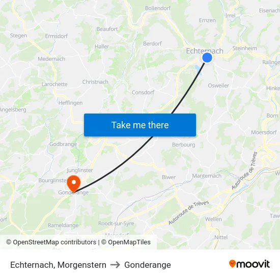 Echternach, Morgenstern to Gonderange map