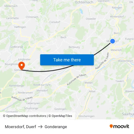 Moersdorf, Duerf to Gonderange map