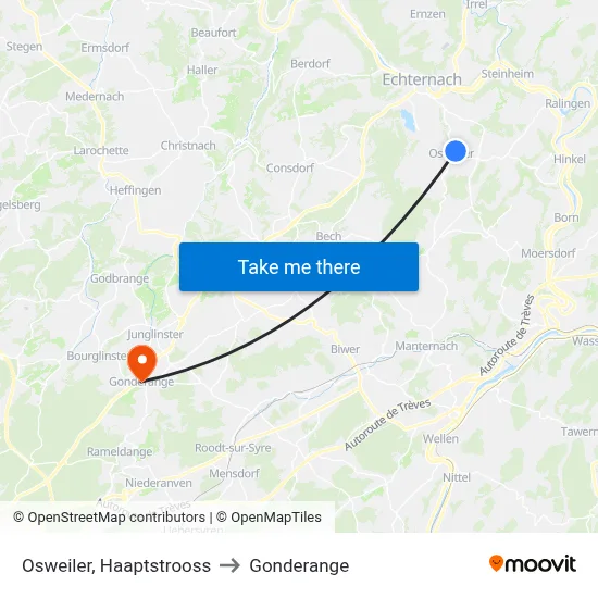 Osweiler, Haaptstrooss to Gonderange map
