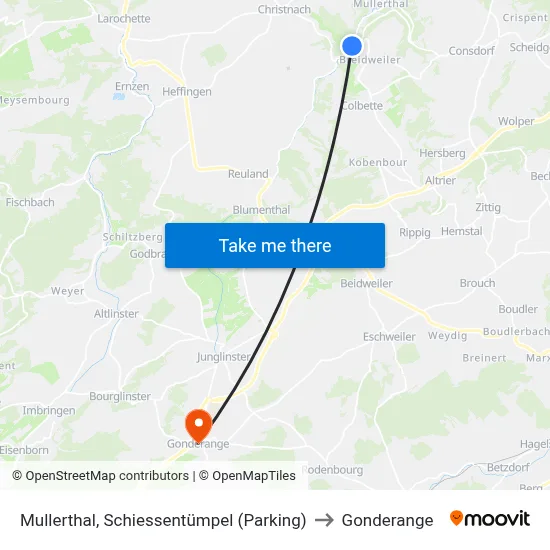 Mullerthal, Schiessentümpel (Parking) to Gonderange map