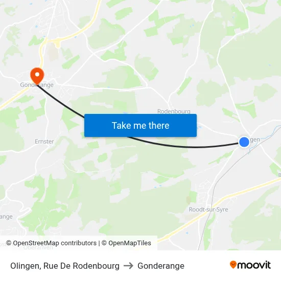 Olingen, Rue De Rodenbourg to Gonderange map