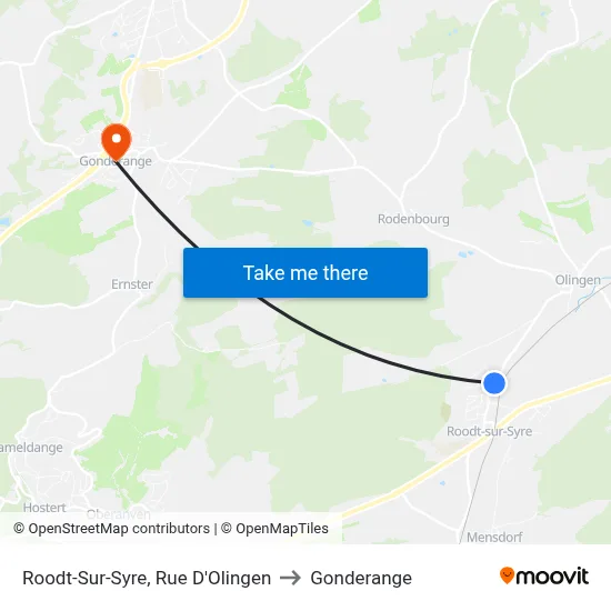 Roodt-Sur-Syre, Rue D'Olingen to Gonderange map