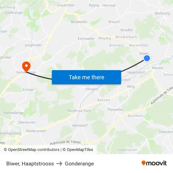 Biwer, Haaptstrooss to Gonderange map