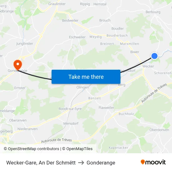 Wecker-Gare, An Der Schmëtt to Gonderange map