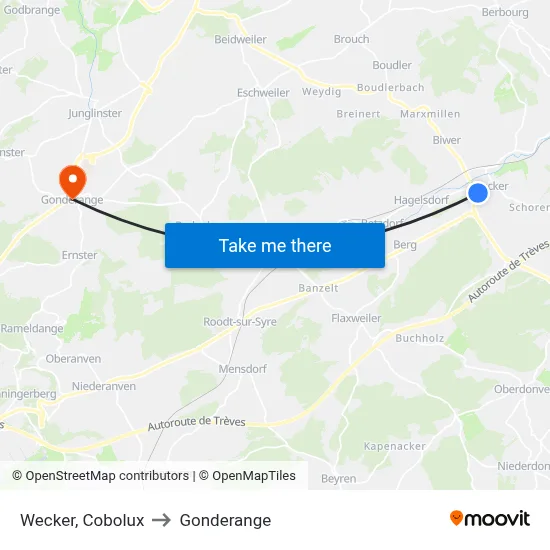 Wecker, Cobolux to Gonderange map