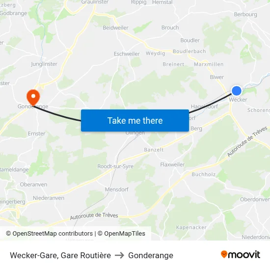 Wecker-Gare, Gare Routière to Gonderange map