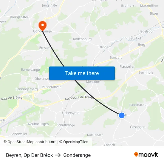 Beyren, Op Der Bréck to Gonderange map