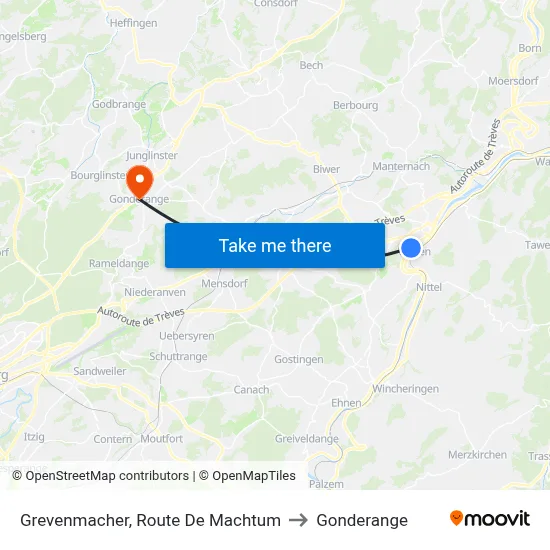 Grevenmacher, Route De Machtum to Gonderange map