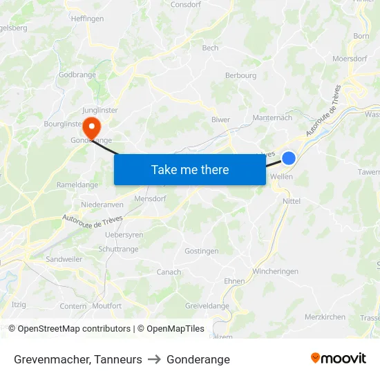Grevenmacher, Tanneurs to Gonderange map