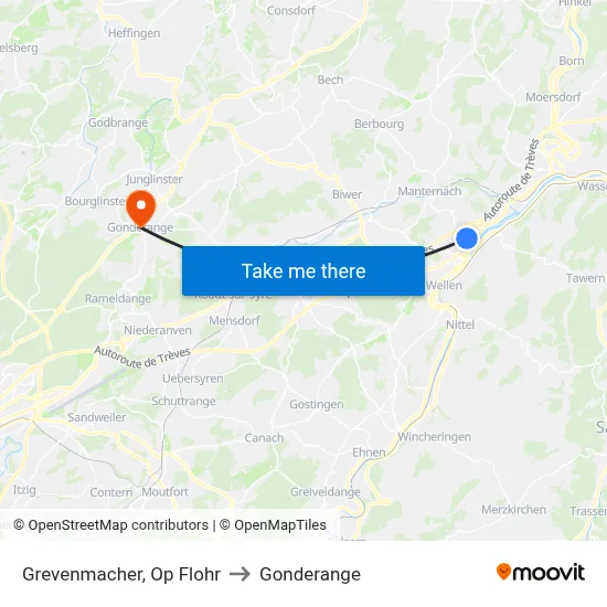 Grevenmacher, Op Flohr to Gonderange map