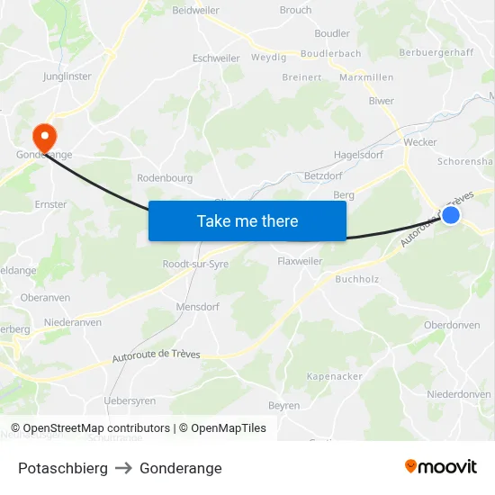 Potaschbierg to Gonderange map