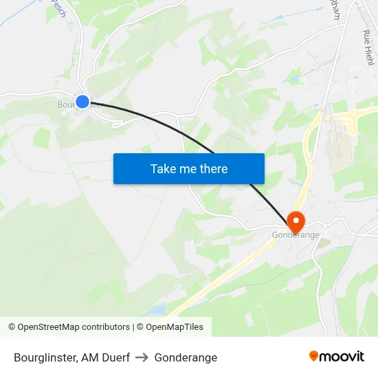 Bourglinster, AM Duerf to Gonderange map