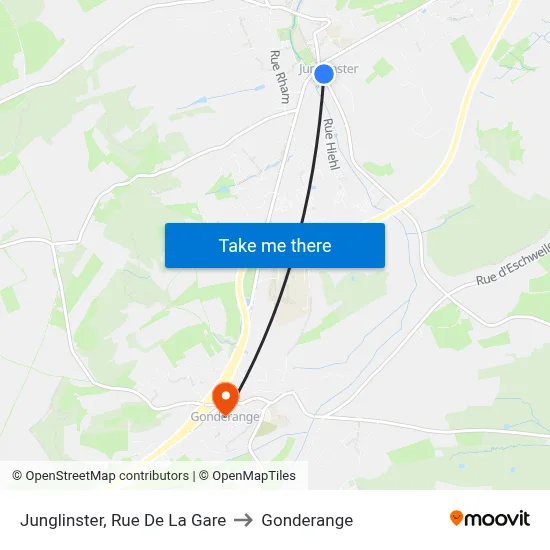 Junglinster, Rue De La Gare to Gonderange map