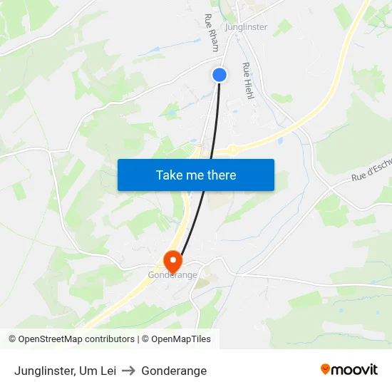 Junglinster, Um Lei to Gonderange map
