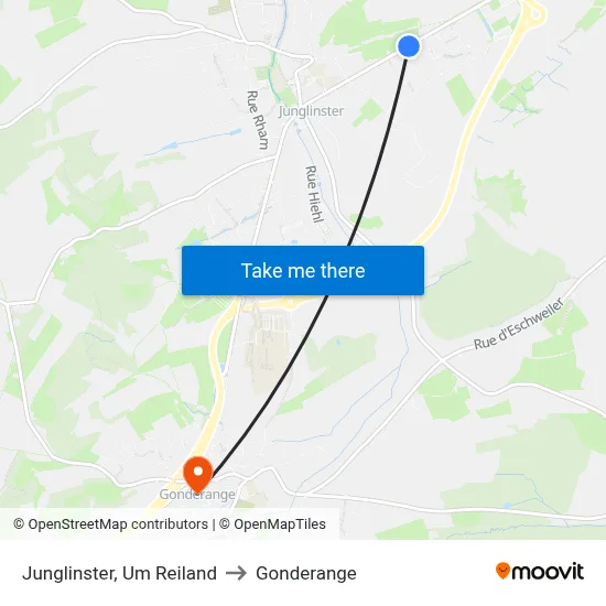 Junglinster, Um Reiland to Gonderange map