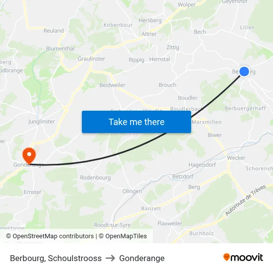 Berbourg, Schoulstrooss to Gonderange map