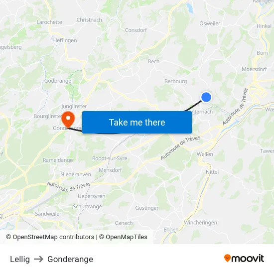 Lellig to Gonderange map