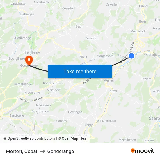 Mertert, Copal to Gonderange map