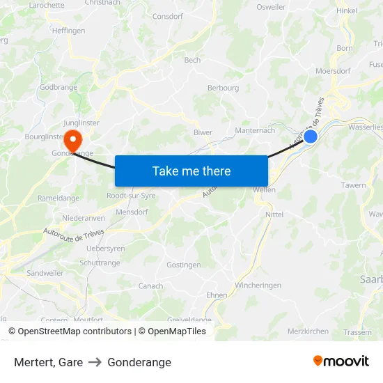 Mertert, Gare to Gonderange map