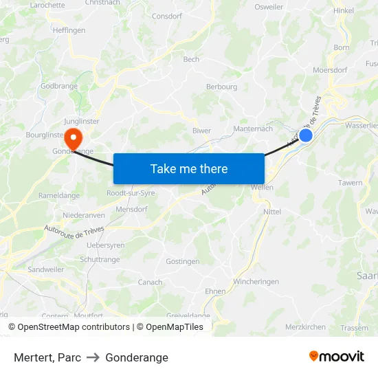 Mertert, Parc to Gonderange map