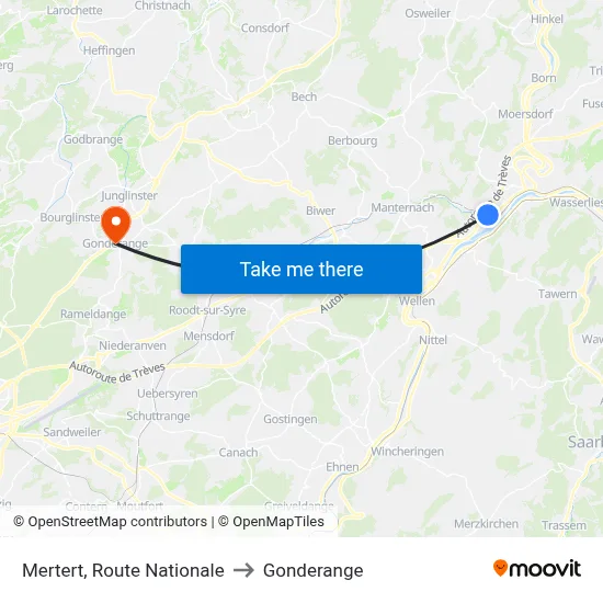 Mertert, Route Nationale to Gonderange map