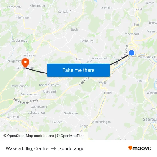 Wasserbillig, Centre to Gonderange map