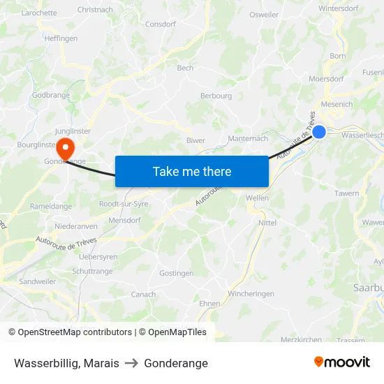 Wasserbillig, Marais to Gonderange map