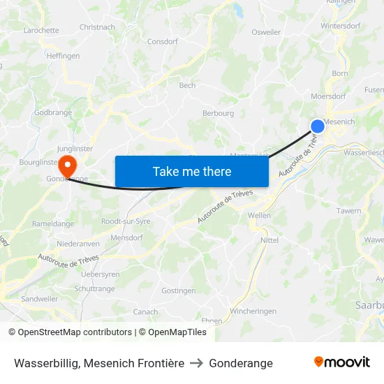 Wasserbillig, Mesenich Frontière to Gonderange map