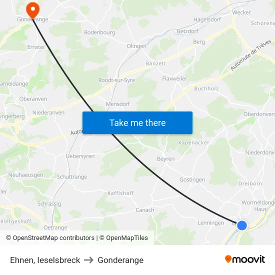 Ehnen, Ieselsbreck to Gonderange map