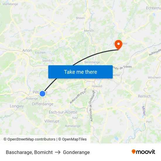 Bascharage, Bomicht to Gonderange map
