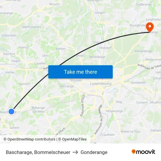Bascharage, Bommelscheuer to Gonderange map