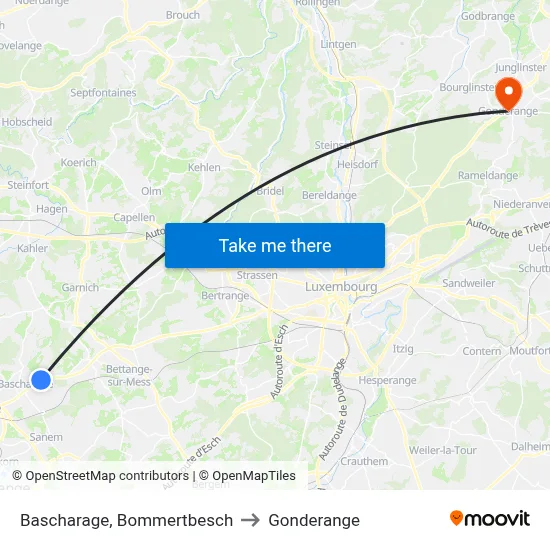 Bascharage, Bommertbesch to Gonderange map