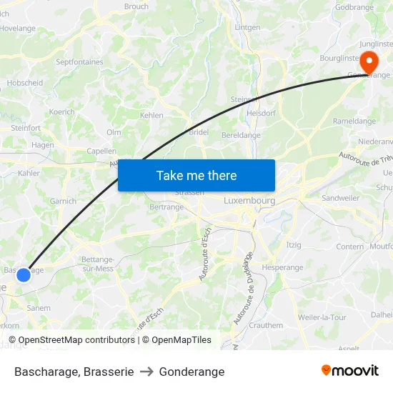 Bascharage, Brasserie to Gonderange map